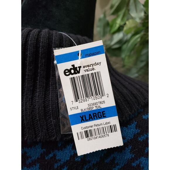 Style & Co. Women's Blue Knit Houndstooth Short Sleeve V Neck Sweater Dress XL - Picture 11 of 15